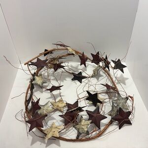 Primitive Rustic Star Garland/Swag with Burgundy Blue Cream Stars